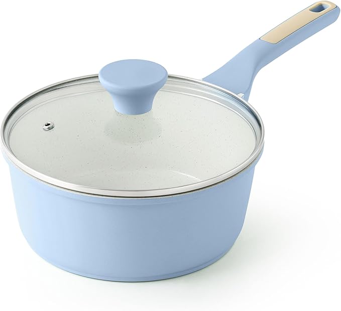 SENSARTE Ceramic Nonstick Saucepan with Lid 2.0QT, PTFE/PFAS Free, Blue by SENSARTE
