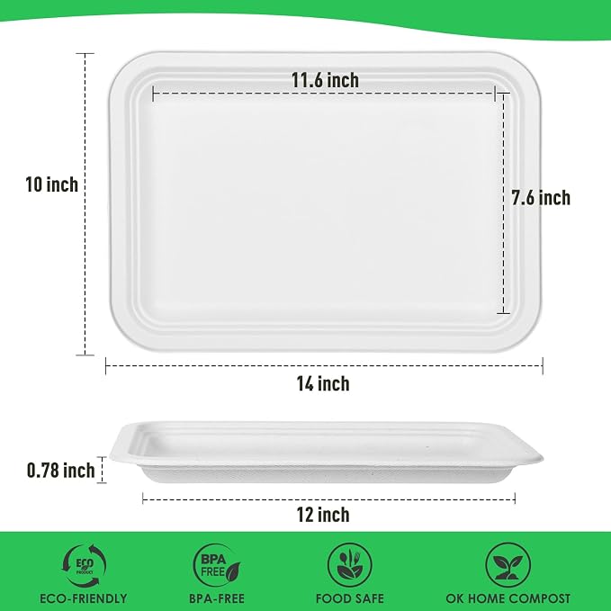 Gezond 100 Pack 14 Inch Disposable Food Trays Crawfish Trays Heavy-Duty | Large Paper Plates Compostable Plate Sugarcane Eco-friendly for Crawfish Seafood Party BBQ Thanksgiving White - Image 2