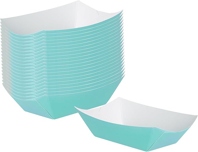 Restaurantware-Bio Tek 6 Ounce Boat Paper Boats, 400 Disposable #40 Food Trays - PE Lining, Durable, Turquoise Paper Food Baskets, For Concession Stands, Picnics, or Fairs, Stackable by Restaurantware