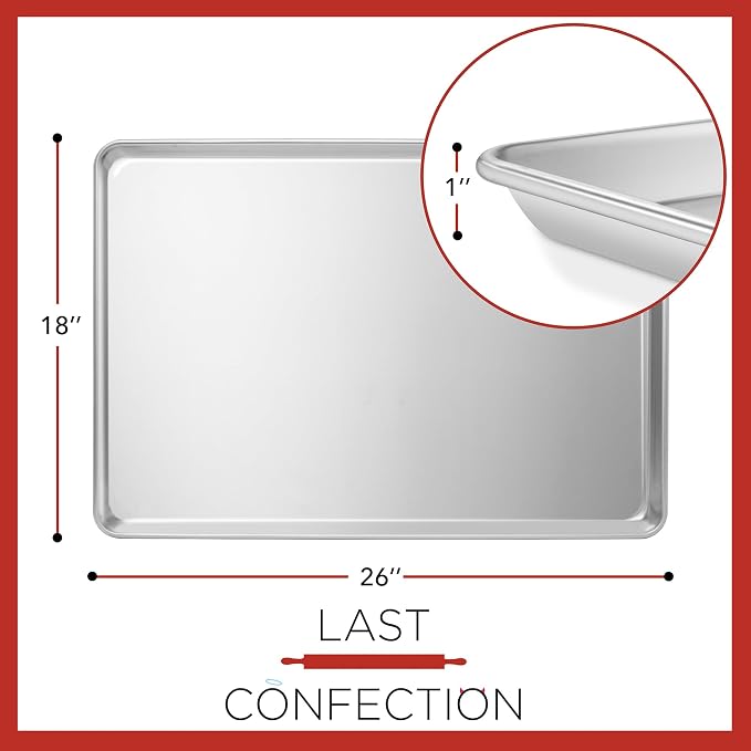 Last Confection 18" x 26" Commercial Grade Baking Sheet Pans, 12 Pack - Aluminum Full-Size Rimmed Cookie Sheet Trays - Image 2