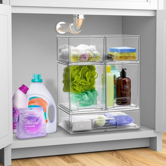 Sorbus Clear Stackable Storage Drawers (4 Pack, 4.4'' Tall) - Image 2