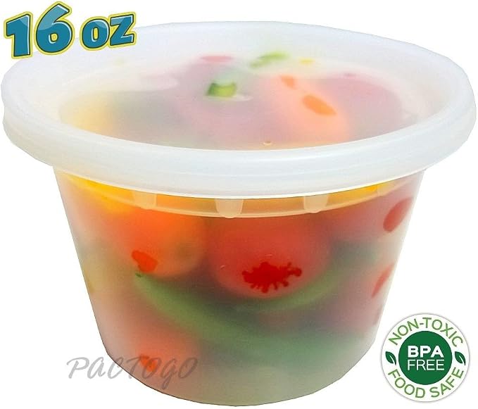 PCM 8 16 32 oz. Round Plastic Deli Soup Containers w/Lids Microwavable BPA Free (Pack of 6 Sets Each) - Image 5