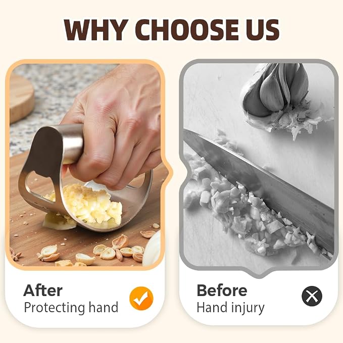 Stainless Steel Garlic Presser, Upgrade Rocker Crusher Masher with Garlic Peeling, 2026 New Portable Manual Stainless Steel Garlic Press for Home Kitchen Utensils (1) - Image 4