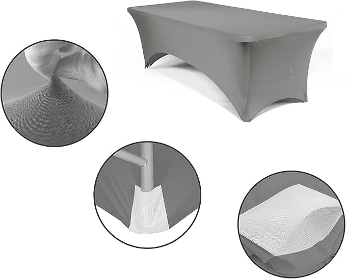 MDS® Pack of 5 Spandex Tablecloth 4FT Tight Fitted Stretch Table Cover – Washable Wrinkle-Free Reusable Elastic Patio Tablecloth for Wedding, Party, Banquet, Trade Show, Event Décor - Silver Grey - Image 4