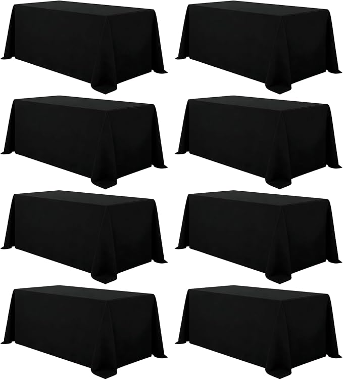 8 Pack Black Tablecloths Rectangle 90 x 156 Inch for 8 Foot Tables by Heneger