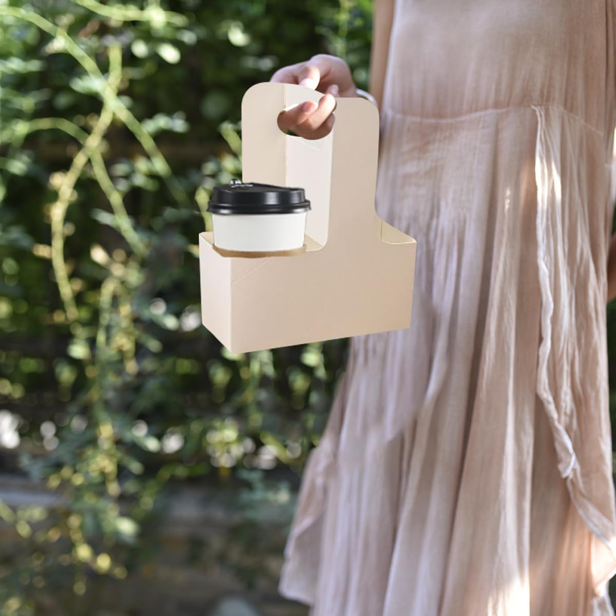 Cunguv Drink Carrier with Handle for 2-Cup Kraft Paperboard Handled Coffee Cup Holder Take Out Cup Cup Carriers 20 Count White