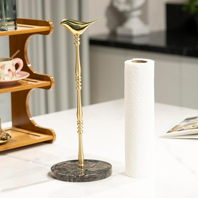 Paper Towel Holder Countertop with Heavy Marble Base, Standing Paper Towel Roll Holder for Kitchen Bathroom, with Weighted Base for One-Handed Operation (Black Base) - Image 6