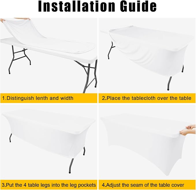 Smiry 2 Pack Spandex Table Cloth 8FT, Elastic Fitted White Tablecloth - Image 6
