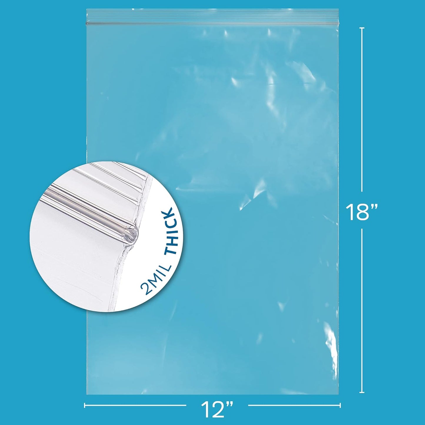 GPI PACK Of 200, 12" x 18" CLEAR PLASTIC RECLOSABLE ZIP BAGS - Bulk 2 mil Thick Strong & Durable Poly Baggies With Resealable Zip Top Lock For Travel, Storage, Packaging & Shipping