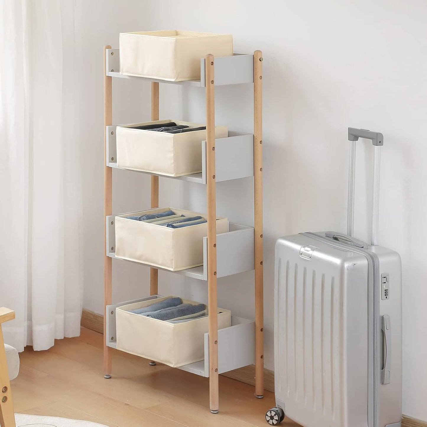 Qozary Jeans Pants Organizer for Closet, 4 Pack Drawer Organizers for Clothing, 5 Grids Wardrobe Clothes Organizer, Jean Organizer for Closet, Deep Drawer, Clothes Organizer for Shirts, Legging