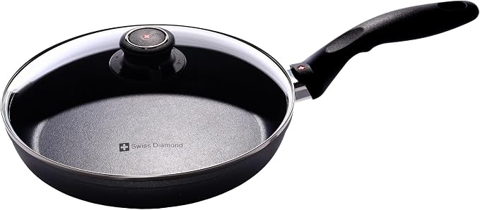 Swiss Diamond Frying Pans Nonstick with Lid, Features Ergonomic Handle, Nonstick Diamond Coated Aluminum Skillets and Oven Safe Frying Pans with Lids, Cover Included, 9.5 Inch by SwissDiamond