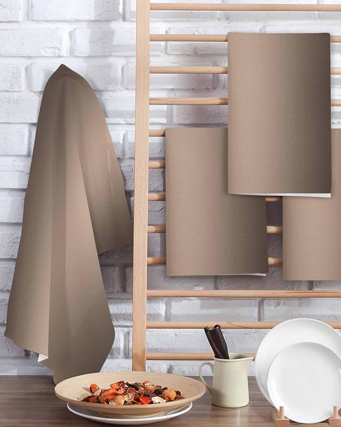 Ombre Dark Brown Dish Towels Set, Waffle Weave Kitchen Towels Microfiber Towels Cleaning, Modern Minimalist Gradient Solid Color Soft Absorbent Dish Drying Towels Hand Towels 3 Pack 15.7x23.6 Inch - Image 2