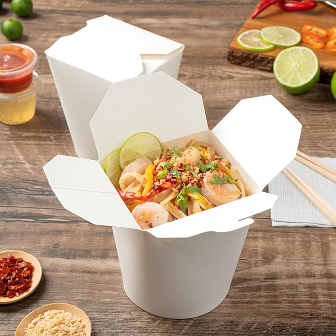 Restaurantware 32 oz Round White Paper Noodle Take Out Container, 200 Pack - Image 8