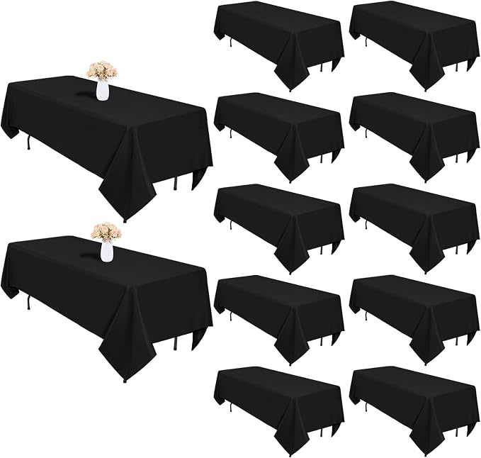 12 Pack Black Tablecloths Rectangle 60 x 102 Inch for 6 Foot Tables by Heneger