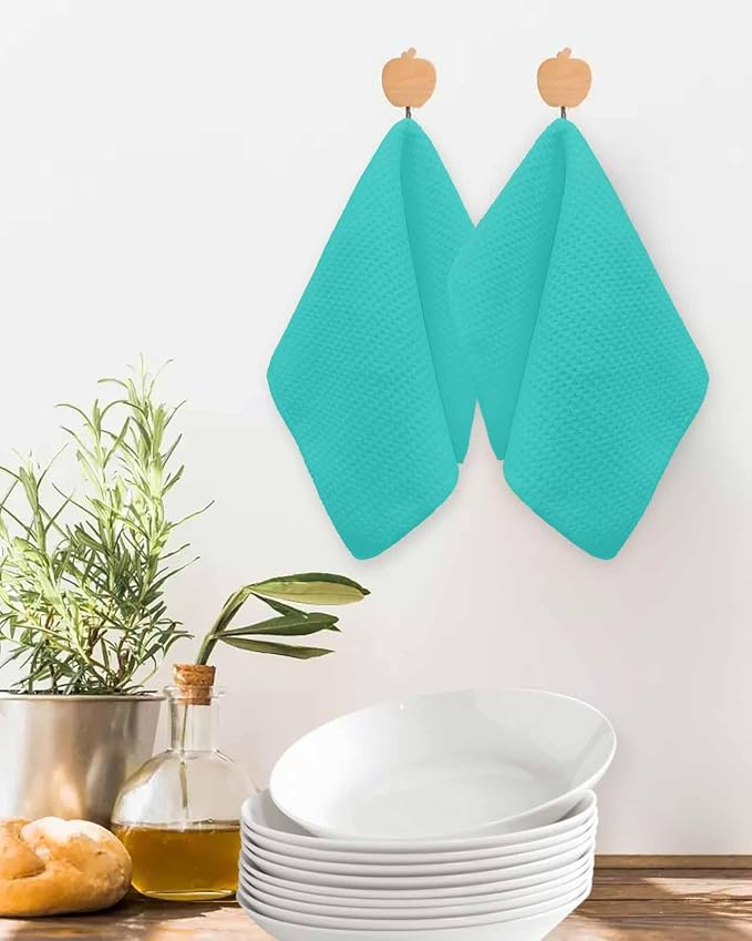Turquoise Dish Towels Set, Waffle Weave Kitchen Towels Microfiber Towels Cleaning, Modern Minimalist Casual Traditional Solid Pure Color Soft Absorbent Dish Drying Towels Hand Towels 3 Pack 12x12 Inch - Image 2
