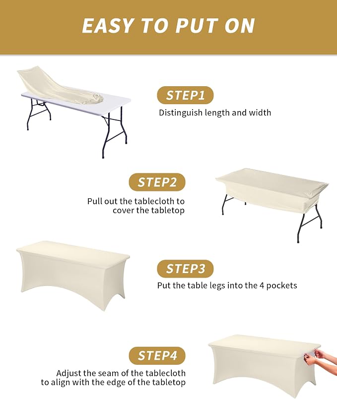 Fixwal 3 Pack 6FT Ivory Tablecloth Rectangle Spandex Fitted Table Cover - Image 5