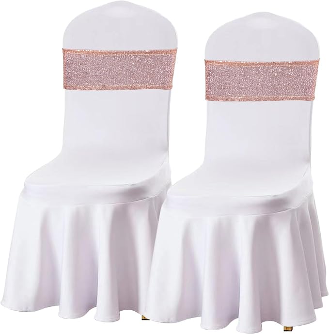 SquarePie Pack of 10 Sequin Chair Sashes Bands Shining Rose Gold Bows for Wedding Banquet Party Decor - Image 2