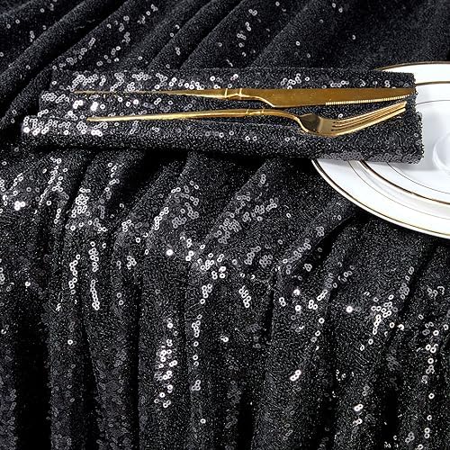 Seamless Sequin Tablecloth 90x132 Inch Black Rectangular Halloween Decor - Image 2