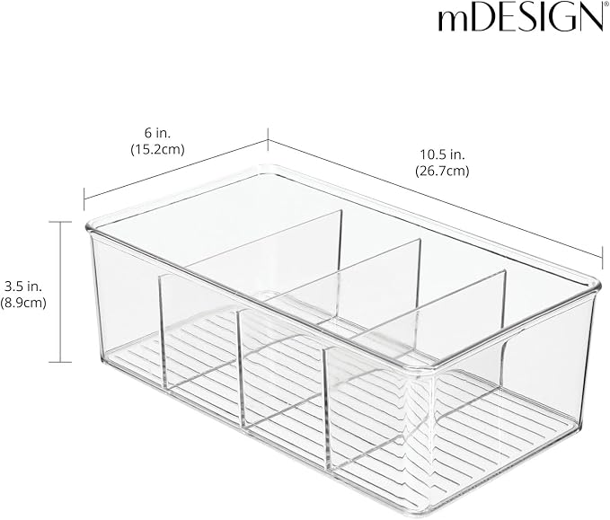 mDesign Plastic Divided Bin Storage Containers - Perfect for Fridge, Cabinet, Pantry, and Home Organization - Clear - Refrigerator Organizers - Ligne Collection - 2 Pack, Clear - Image 4
