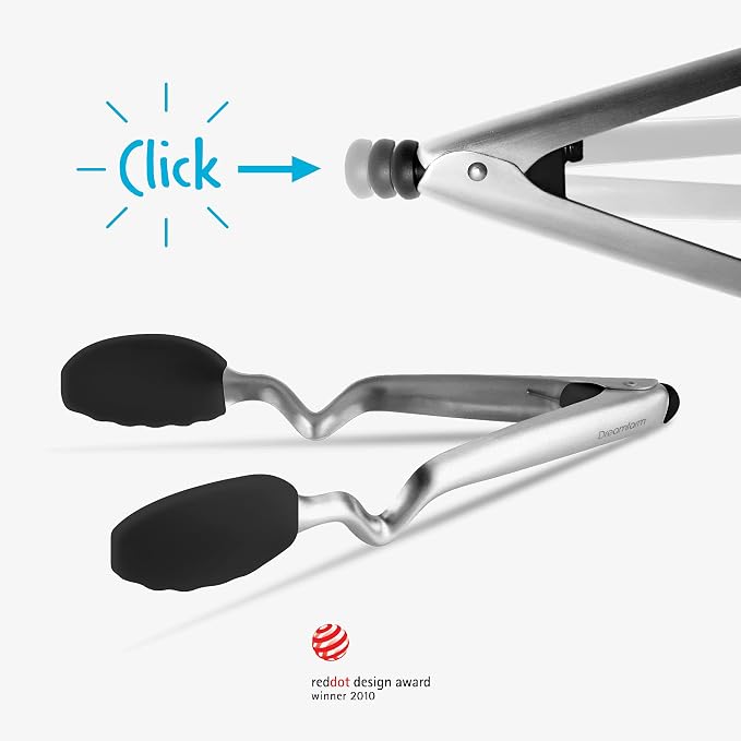 Dreamfarm Clongs Grippy Silicone & Stainless Steel Kitchen Cooking Tongs with Click-Lock Open & Close - 12" Black | Stainless steel, strong-grip non-stick safe tips, one-handed button lock open and close, sit-up handles for mess free benches - Image 10