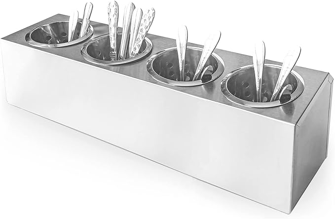 Flatware Organizers Stainless Steel Cylinder Flatware Silverware Utensil Holder Organizer Caddy (4 holes) - Image 6