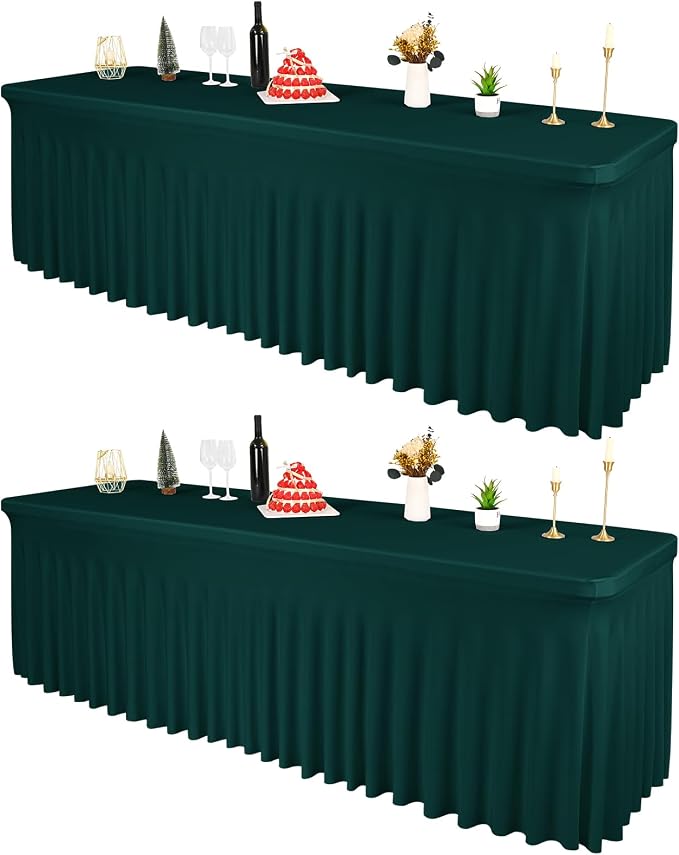 2 Packs Emerald Green Spandex Table Clothes for 8 Ft Tables by REWOMC