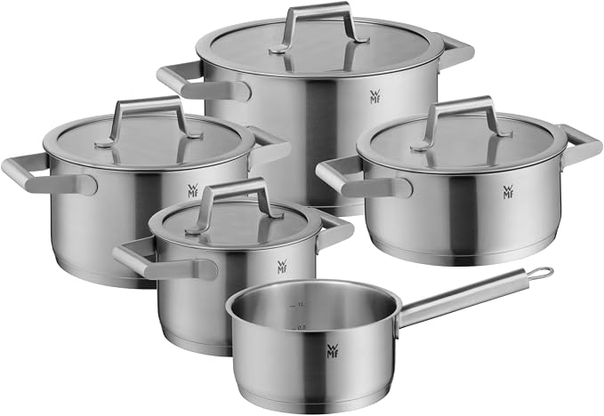 WMF Comfort Line Advantage Saucepan Set - 5-Piece Induction Cooking Pot With Glass Lid, Cromargan Matte Stainless Steel, Scale, Stackable, Uncoated by WMF