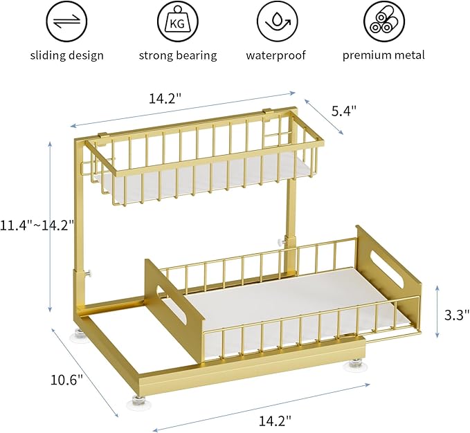 Saydear 2-Pack L-Shaped Under Sink Organizer, 2-Tier Pull-out Cabinet Rack - Image 6