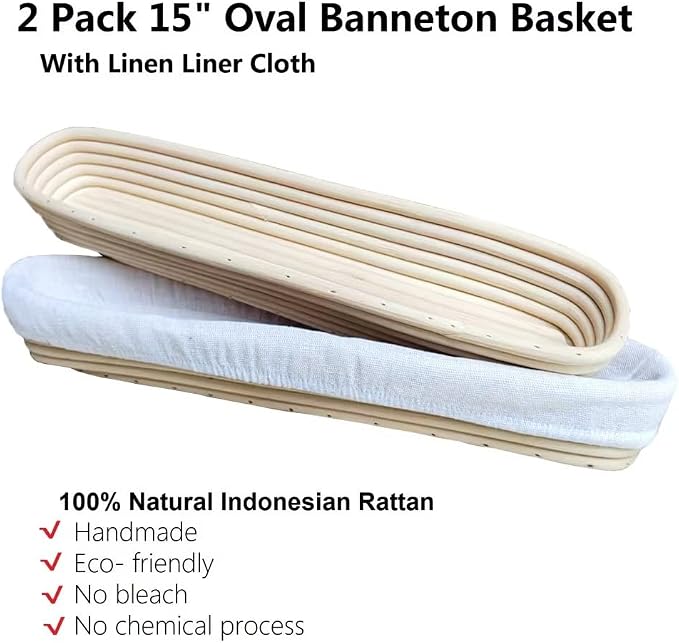 15 Inch Proofing Baskets for Baguette, Bread Banneton Baking Bowls 2 Pack, Making Baguette Bread with Beautiful Pattern and Shape - Image 2