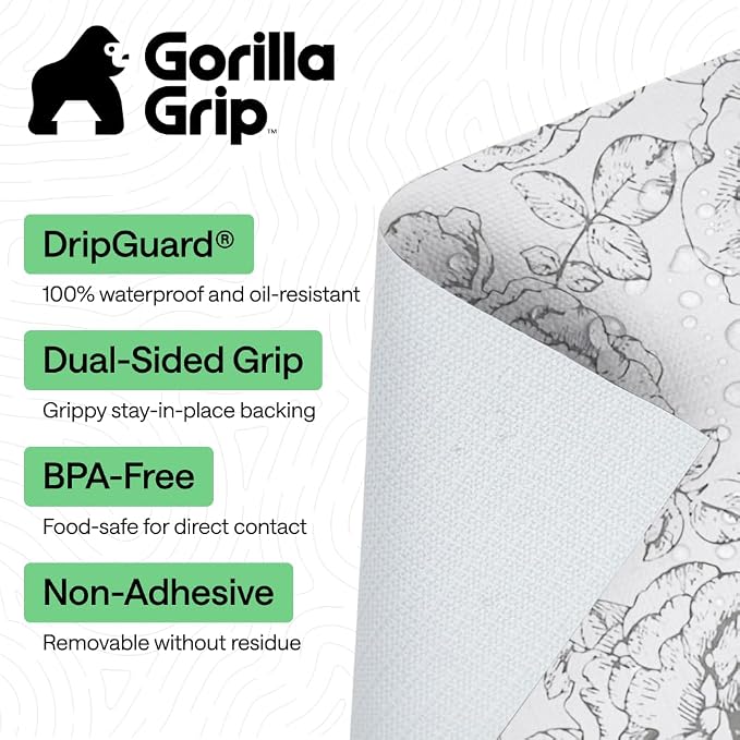 GORILLA GRIP Shelf Liner, Kitchen Drawer Protector, 20x240 Floral Gray - Image 2
