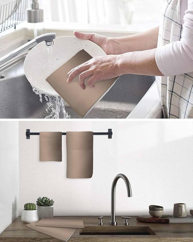 Ombre Dark Brown Dish Towels Set, Waffle Weave Kitchen Towels Microfiber Towels Cleaning, Modern Minimalist Gradient Solid Color Soft Absorbent Dish Drying Towels Hand Towels 3 Pack 15.7x23.6 Inch - Image 6
