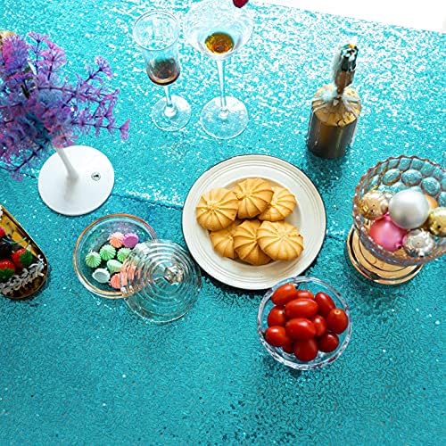 JYFLZQ Turquoise Sequin Tablecloth Glitter Table Cover 50x80 Inch Rectangle - Image 2