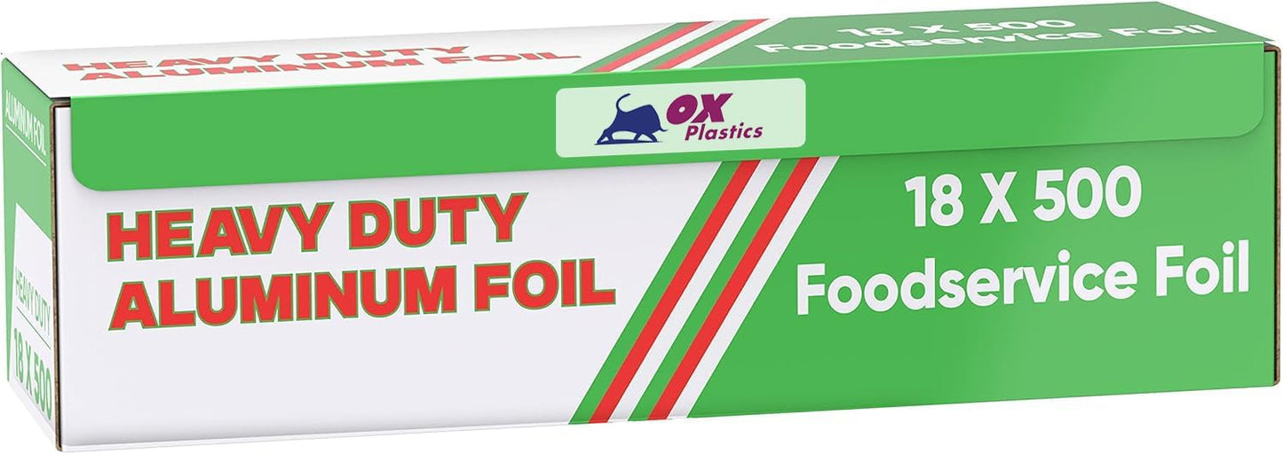 1 Pack Aluminum Foil Wrap 18"x 500 Feet - 22 Microns Heavy-Duty, Commercial Grade for Food Service Industry - Silver Foil for Cooking, BBQ and Baking
