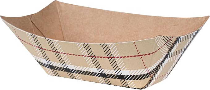 Restaurantware-Bio Tek 2 Ounce Food Boats, 50 Disposable Paper Food Trays - Heavy-Duty, Greaseproof, Plaid Paper Food Boats, for Snacks, Appetizers, Or Treats, Use At Parties Or Carnivals - Image 2
