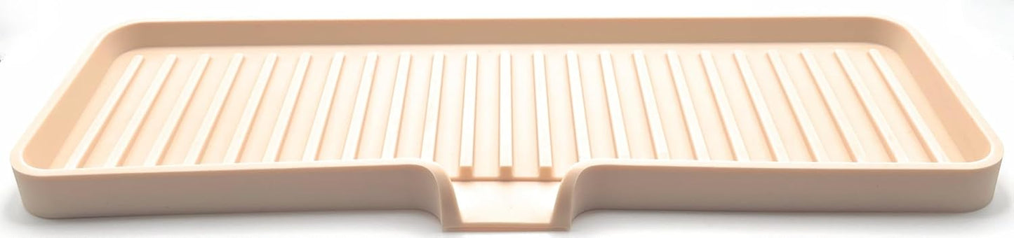 Happitasa Silicone Soap Dish Tray and Sponge Holder with Drain Chute | Bathroom and Kitchen Sink Organizer Caddy (Sand Dollar, 12"x4", 7.4 Ounces)