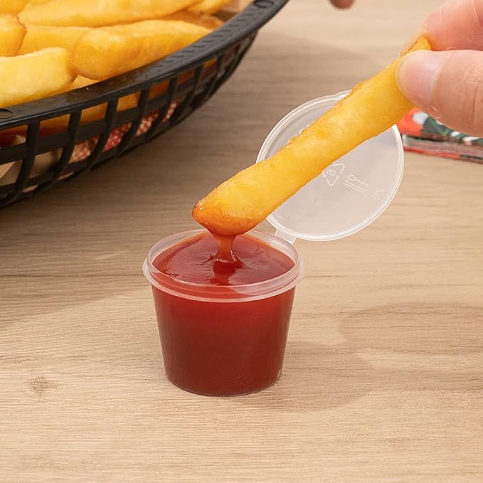 Restaurantware Clear Plastic Sauce Cups With Hinged Lids 2000 Count 1 Ounce Disposable Dipping Containers, Spill-Proof Storage Cups, Freezer-Safe Portion Bowls, Clear - Image 5