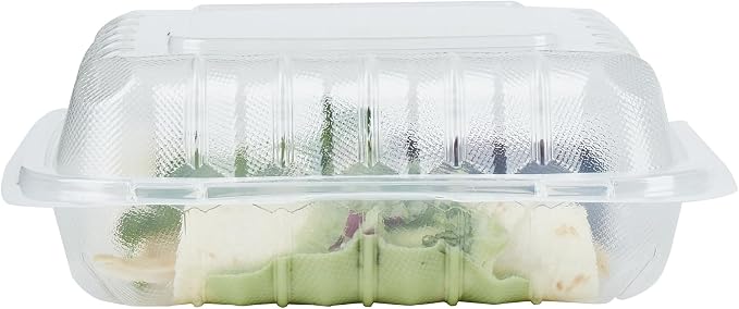 Restaurantware-Chef 101 30 Ounce Hinged Clamshell Containers, 100 Disposable Take Out Boxes - 3 Compartments, Secure Lids, Clear Meal Prep Containers, Microwavable, For Pasta Or Salads - Image 9