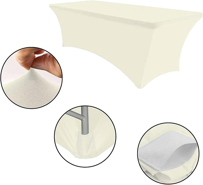 MDS® Pack of 20 Spandex Tablecloth 4FT Tight Fitted Stretch Table Cover – Washable Wrinkle-Free Reusable Elastic Patio Tablecloth for Wedding, Party, Banquet, Trade Show, Event Décor - Ivory - Image 4