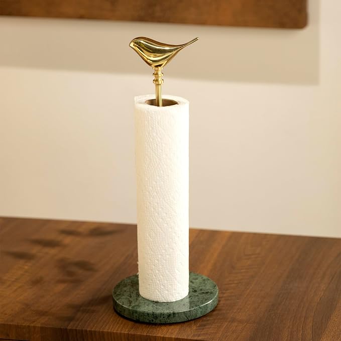 Paper Towel Holder Countertop with Heavy Marble Base, Standing Paper Towel Roll Holder for Kitchen Bathroom, with Weighted Base for One-Handed Operation (Green Base) by YACSNBF