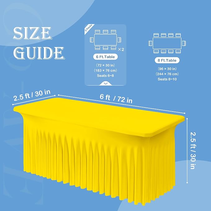 CO-AVE 2pk Yellow Spandex Tablecloths 6ft for Rectangle Tables, Wrinkle Free Classy Table Skirt Stretchy Fitted Table Cloths Covers 6 Foot for Weddings Birthday Party Events Banquette Baby Shower - Image 5