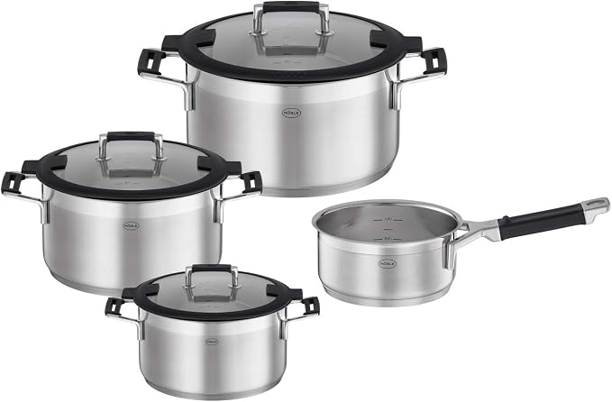 RÖSLE Silence Pro 4-Piece Cookware Set – Set of 3 Pots and 1 Saucepan 18/10 Stainless Steel – Internal Graduation, Suitable for Induction, Dishwasher Safe by Rosle