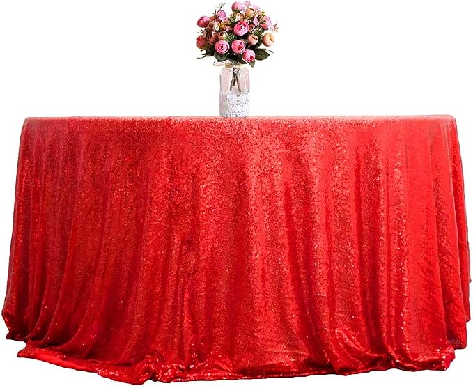 JYFLZQ Red Sequin Tablecloth, Glitter Party Table Cover 120 Inch Round by JYFLZQ