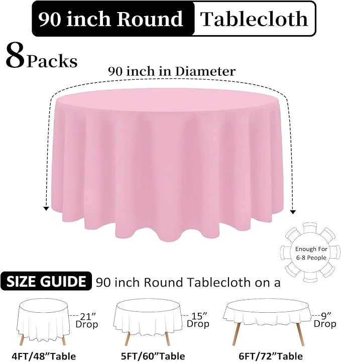 8 Packs 90 Inch Pink Round Tablecloth - Image 2