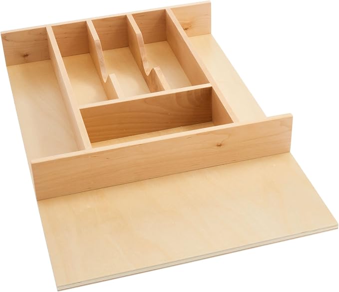 Rev-A-Shelf Trim-to-Fit Silverware Drawer Organizer For Kitchen Utensil Cutlery Cabinet Storage, Natural Maple Wood 7 Compartment Tray Insert, 4WCT-1 by Rev-A-Shelf