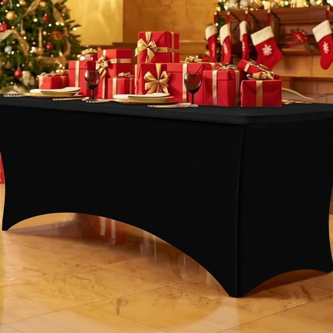 Smiry 6 Pack Spandex Table Cloth 8FT, Elastic Fitted Black Tablecloth - Image 6