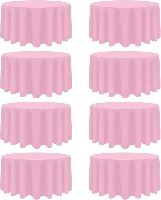 8 Packs 120 Inch Pink Round Tablecloth by Heneger
