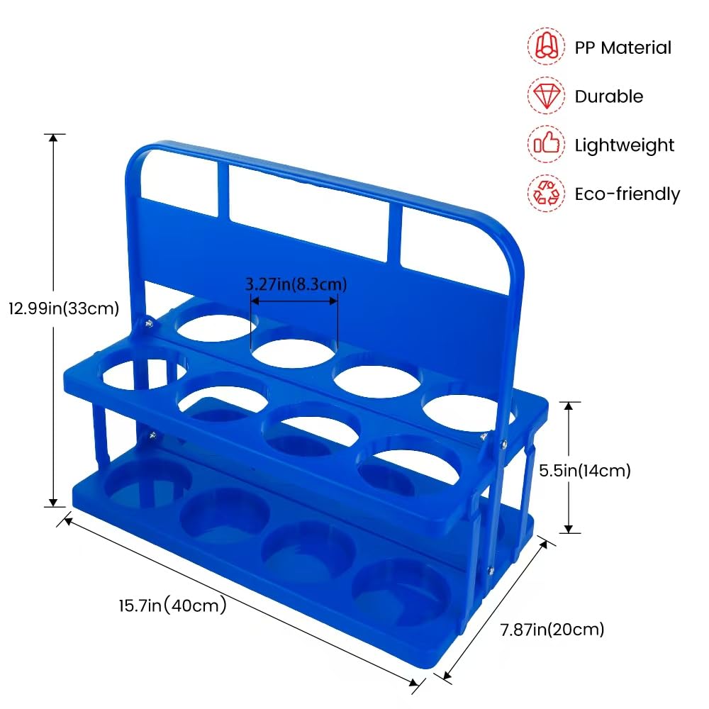 Bodaon 8 Cup Drink Carrier with Handle, Plastic Cup Carriers for Drinks, Drink Holder for Car, GrubHub/Eats Doordash Accessories, Portable Foldable Reusable Mobile, Use for Food Delivery Bag, Blue