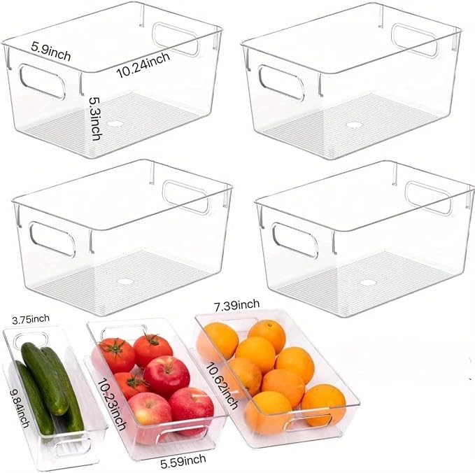 7 Pack Refrigerator Organizer Bins | 4 Sizes Stackable Clear Pantry Storage Bins with Handles for Fridge, Shelves, Drawer, Snack Organizer for Home & Kitchen - Image 2