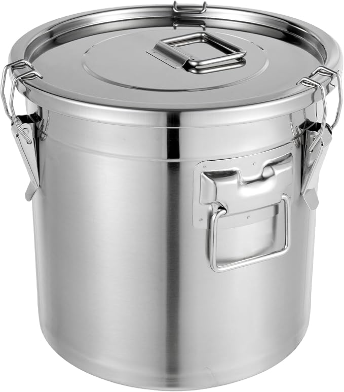 DYNAMI 5.5Gal 304 Stainless Steel Airtight Container with Lid and Locking Clamp,17-38Lbs Metal Bucket Stainless Steel Drum Large Canister for Kitchen,Dog Food/Bird Seed/Coffee Storage Container(21L) by DYNAMI