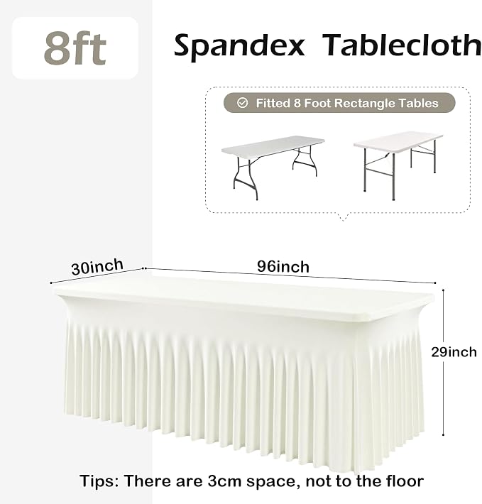NSSONBEN 4 pk Ivory Spandex Tablecloths for 8 Foot Rectangle Tables,Wrinkle Free Stretchy Cream Table Clothes Fitted Table Cover 8 ft Desk Skirt for Parties Weddings Birthday Banquet Baby Shower - Image 4